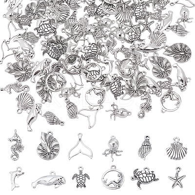 120Pcs 12 Styles Tibetan Style Alloy Pendants FIND-UN0007-27-1