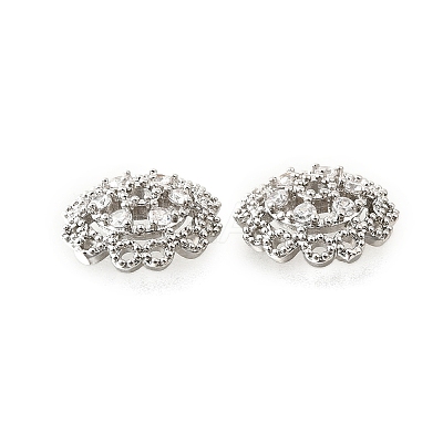 Flower Brass Micro Pave Clear Cubic Zirconia Bead Caps KK-V008-33P-1