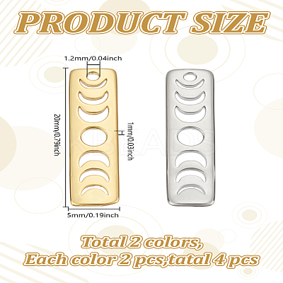 4Pcs 2 Colors Rack Plating Brass Moon Phase Bar Pendants KK-LP0001-59-1