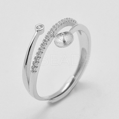 Anti-Tarnish Adjustable Rhodium Plated 925 Sterling Silver Design Ring Mounts Fittings with Pearl Seat STER-K038-023P-1