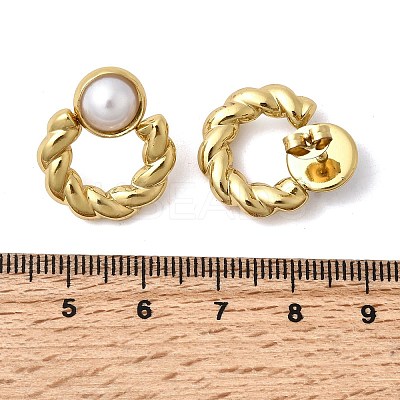 201 Stainless Steel ABS Plastic Pearl Stud Earrings EJEW-Z151-13G-03-1