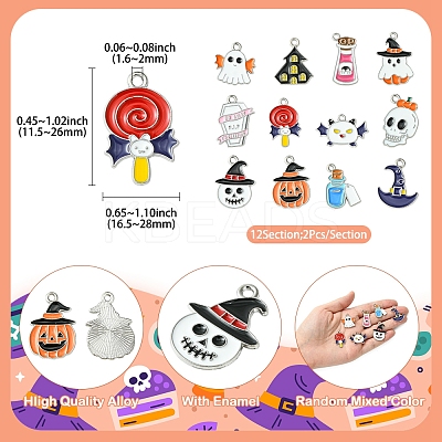 26Pcs 13 Styles Halloween Theme Alloy Enamel Pendants ENAM-FS0002-08-1