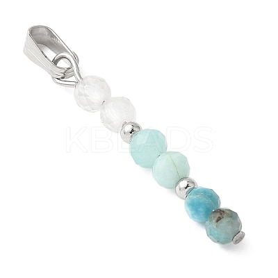 Faceted Round Natural Quartz Crystal & Amazonite & Apatite Beaded Pendants PALLOY-JF03529-03-1