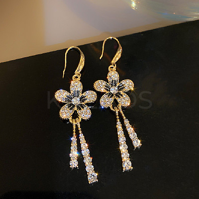 Flower Alloy Crystal Rhinestone Tassel Dangle Earrings FS-WG038B8-01-1