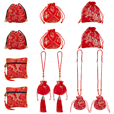 12Pcs 6 Styles Silk Packing Pouches Set ABAG-HY0001-01-1