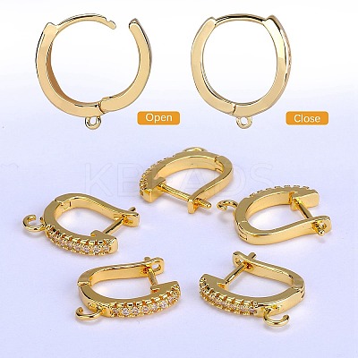 10Pcs Brass Micro Pave Clear Cubic Zirconia Hoop Earring Findings ZIRC-SZ0005-15-1