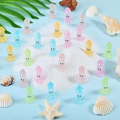 50Pcs 5 Colors Luminous Resin Cute Little Cuttlefish Ornaments RESI-SZ0003-44-1