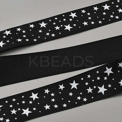 100 Yards Polyester Star Print Grosgrain Ribbon OCOR-WH0085-62-1