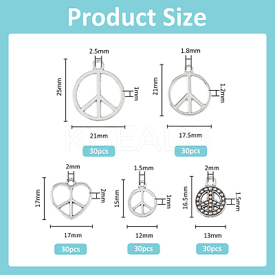 150Pcs 5 Styles Tibetan Style Alloy Pendants FIND-FH0009-69-1