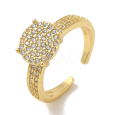 Rack Plating Brass Micro Pave Clear Cubic Zirconia Cuff Ring RJEW-P104-05G-1