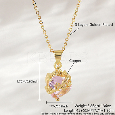 Brass Pave Pink Resin Scared Heart Pendant Necklaces for Women FS-WG476F5-15-1