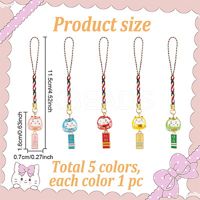 5pcs 5 styles Ceramic Lucky Cat Small Pendant Mobile Phone Decoration HJEW-GO0001-08-1