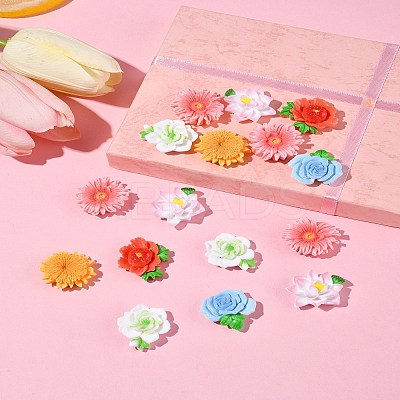 24Pcs 6 Styles Opaque Resin Flowers Cabochons RESI-FS0002-16-1