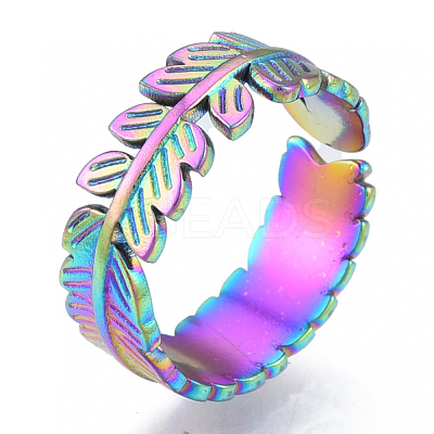 Ion Plating(IP) 304 Stainless Steel Leaf Cuff Rings RJEW-N038-126M-1