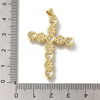 Cross Rack Plating Brass Micro Pave Clear Cubic Zirconia Pendant KK-U019-17G-02-1