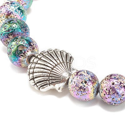 2Pcs 2 Style Natural Lava Rock & Synthetic Hematite Stretch Bracelets Set with Alloy Shell BJEW-JB08028-1