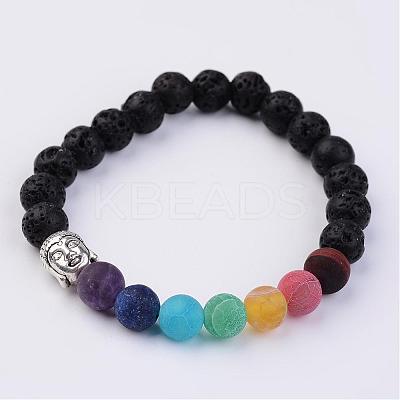 Natural Lava Rock & Gemstone Stretch Beads Bracelets BJEW-JB02514-02-1