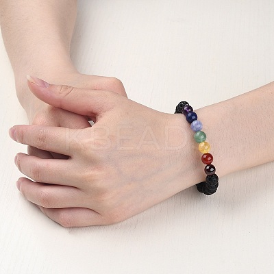 Chakra Natural Lava Rock Beaded Stretch Bracelets BJEW-JB02225-01-1