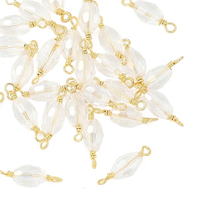 Faceted Clear Glass Oval Connector Charms KK-C097-02G-1