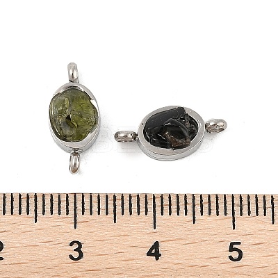 Natural Mixed Gemstone Chip 304 Stainless Steel Oval Connector Charms KK-P300-11P-1