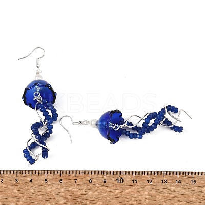 Dyed Natural Malaysia Jade Jellyfish Dangle Earrings for Women EJEW-JE07484-02-1