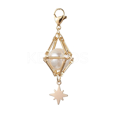 Brass Shell Pearl Pendant Decorations HJEW-JM01816-03-1