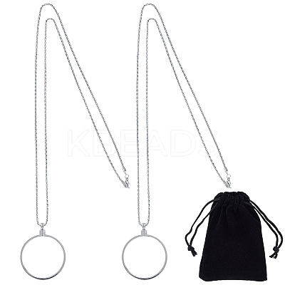 2Pcs Flat Round 5X Magnifying Glass Pendant Necklaces NJEW-SP0001-03P-1