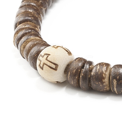 Flat Round Coconut Beads Stretch Bracelets Set BJEW-JB07010-1