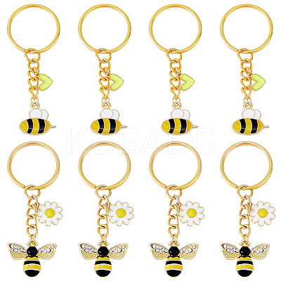 8Pcs 2 Style Alloy & Brass Enamel Keychains KEYC-DC0001-14-1