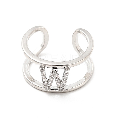 Clear Cubic Zirconia Initial Letter Open Cuff Ring RJEW-A012-01P-W-1