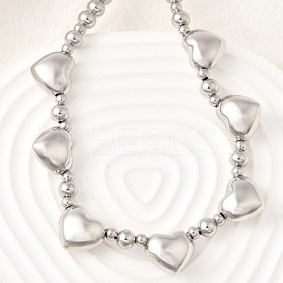 Brass Heart Bib Round Beaded Necklaces for Women NJEW-D314-09G-1