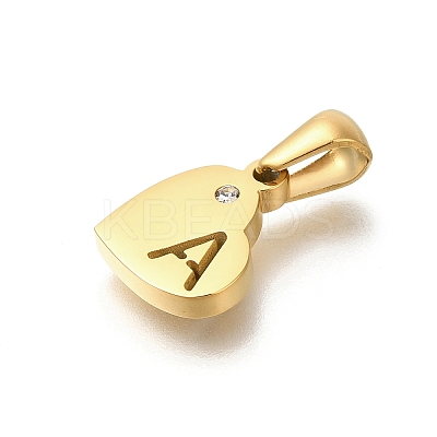 26Pcs Letter A~Z 304 Stainless Steel Heart Pendants with Crystal Rhinestone STAS-Z103-01G-M-1