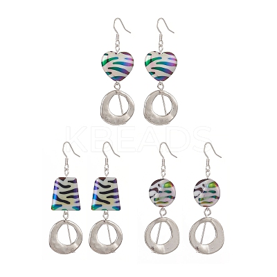 3 Pair 3 Style Heart & Trapezoid & Flat Round Acrylic Dangle Earrings EJEW-JE05204-1