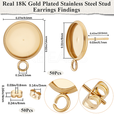 50Pcs Flat Round 304 Stainless Steel Stud Earrings Findings STAS-BBC0005-85D-1