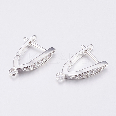 Brass Micro Pave Cubic Zirconia Hoop Earring Findings with Latch Back Closure ZIRC-K075-30P-1