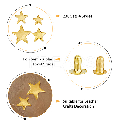 230 Sets 4 Sizes Star Shape Iron Garment Rivets FIND-FH0008-62-1