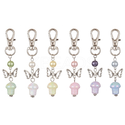 UV Plating Rainbow Iridescent Opaque Acrylic Mushroom Pendant Decoration HJEW-JM01176-1