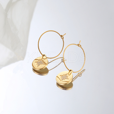 304 Stainless Steel Star Dangle Hoop Earrings for Women CD0332-1-1