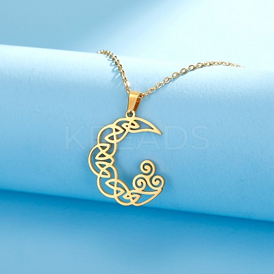 304 Stainless Steel Viking Triskele Crescent Moon Pendant Cable Chain Necklaces PW-WGB557A-02-1