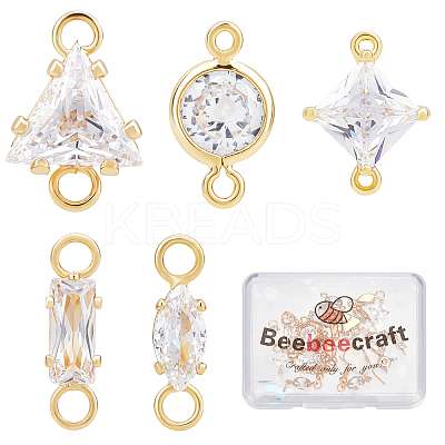 20Pcs 5 Styles Brass Clear Cubic Zirconia Connector Charms KK-BBC0002-19-1
