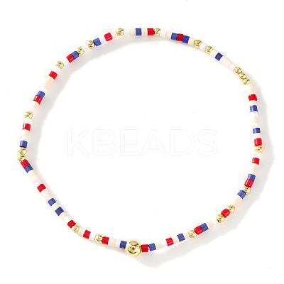 Bohemian Glass Seed Beads & Brass Stretch Bracelets for Women TI8364-3-1