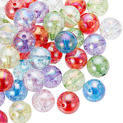 50Pcs AB Color Plated Transparent Acrylic Beads with Glitter Powder TACR-SC0001-25-1