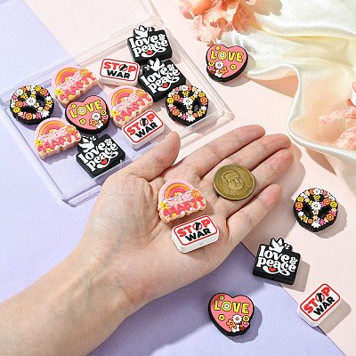 20Pcs 5 Styles Stop War Love Peace Themen Silicone Focal Beads SIL-CJ0002-11-1
