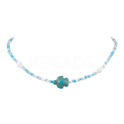 Summer Beach Sea Turtle Dyed Synthetic Turquoise & Glass Seed Beads Beaded Necklaces for Women NJEW-JN05081-01-1
