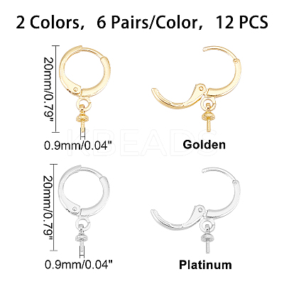 12 Pairs 2 Colors Brass Huggie Hoop Earring Findings KK-FH0003-13-1