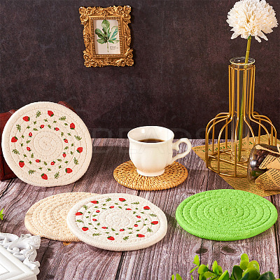 8Pcs 4 Styles Rattan & Cotton Mat AJEW-MB0001-02-1