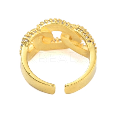 Oval Curb Chain Clear Cubic Zirconia Open Cuff Ring RJEW-L120-008G-1