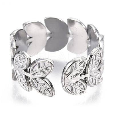 Non-Tarnish 304 Stainless Steel Leaf Cuff Rings LS-RJEW-N038-110P-1