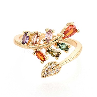 Brass Micro Pave Cubic Zirconia Cuff Rings for Women KK-T071-72G-1