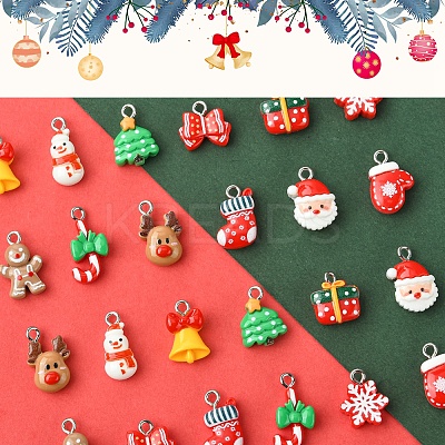 24Pcs 12 Styles Christmas Theme Opaque Resin Pendants RESI-FS0001-86B-1